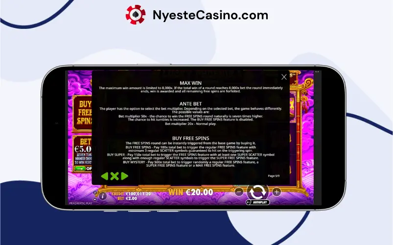Lucky Phoenix 2 Megaways spillinformasjon på mobil.