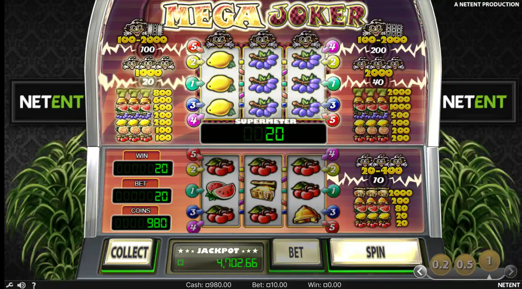 Nærbilde av en mega jackpot-spilleautomat med lys grafikk og en fremtredende jackpot-skjerm, som inviterer spillere til å prøve lykken.