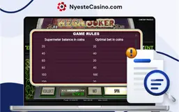 Bærbar PC som viser spillereglene for spilleautomaten Mega Joker.