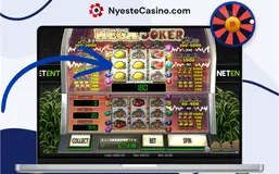 Spillopplevelsen i Mega Joker med en blå pil som peker mot Supermeter.