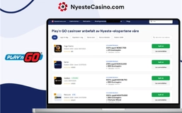 Skjermbilde som viser anbefalte Play’n GO-nettcasinoer.