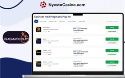 Skjermbilde med en liste over Pragmatic Play-tilbud på nettcasinoer på NyesteCasino.com.