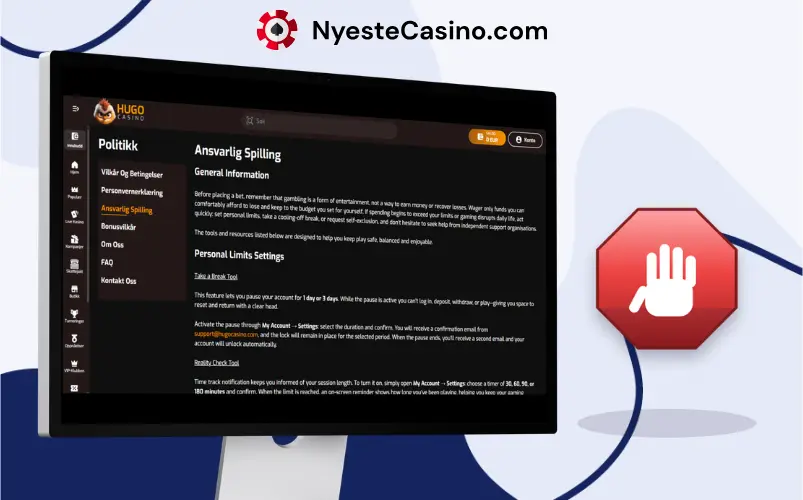 Innstillinger for innskuddsgrenser og tapsgrenser på casino.