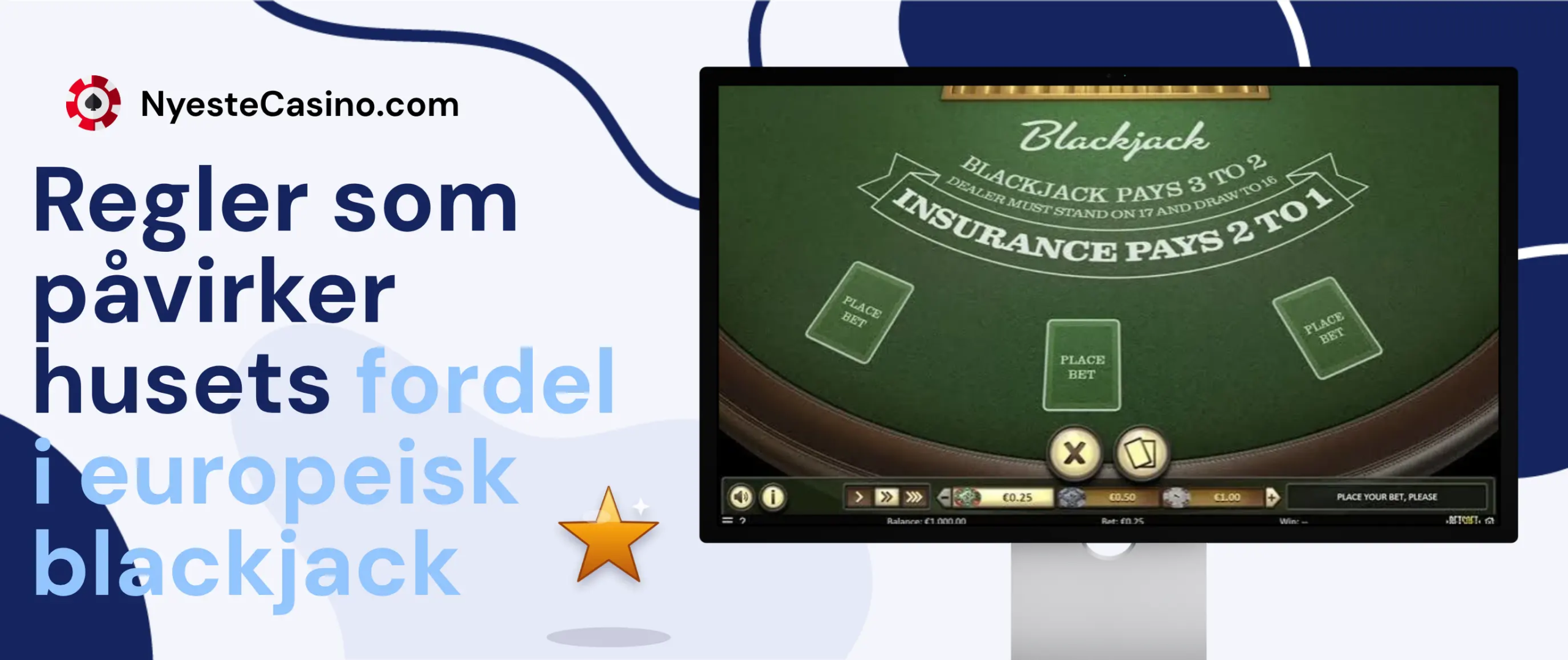 Regler som påvirker husets fordel i europeisk blackjack.