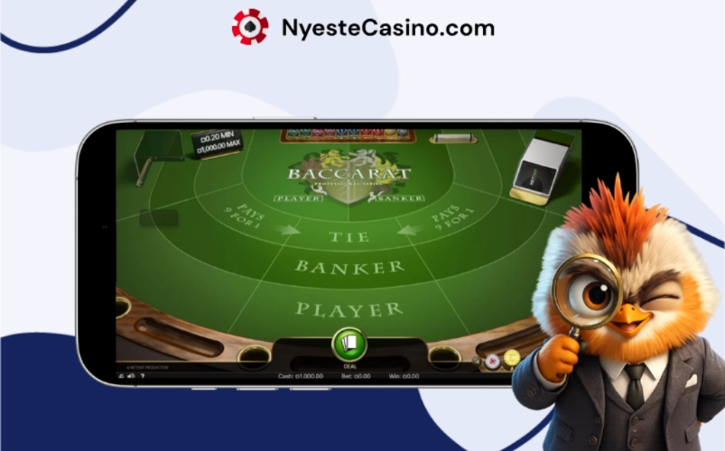 Baccarat-bord med spiller og bankør i live casino