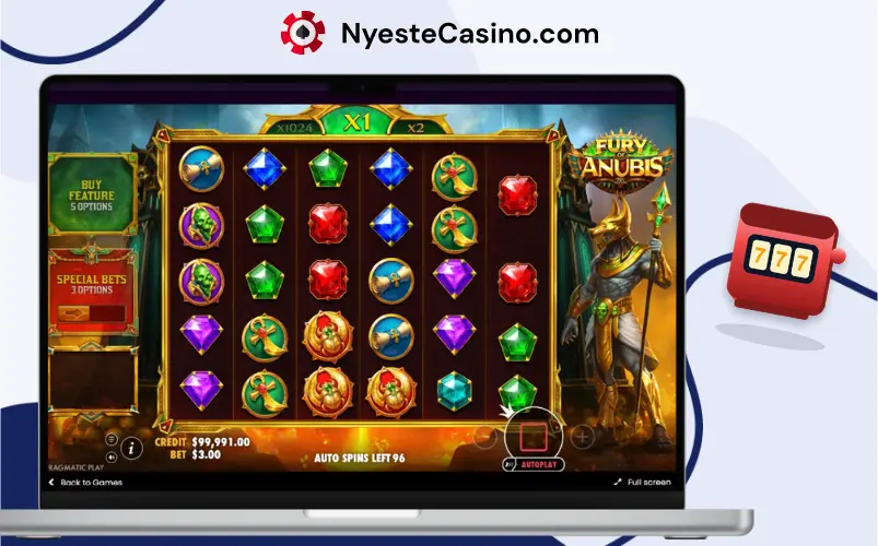 Fury of Anubis basisspill på en bærbar PC.