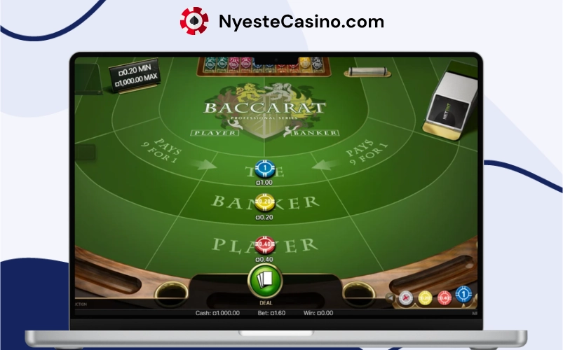 Baccarat-resultat med spiller- og bankørinnsatser.