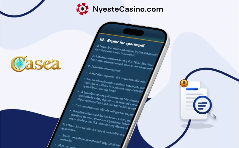 Mobilskjerm med detaljerte regler for sportsbetting og spillvilkår.