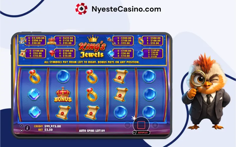 King's Jewels med gevinstsymboler og automatisk spill.