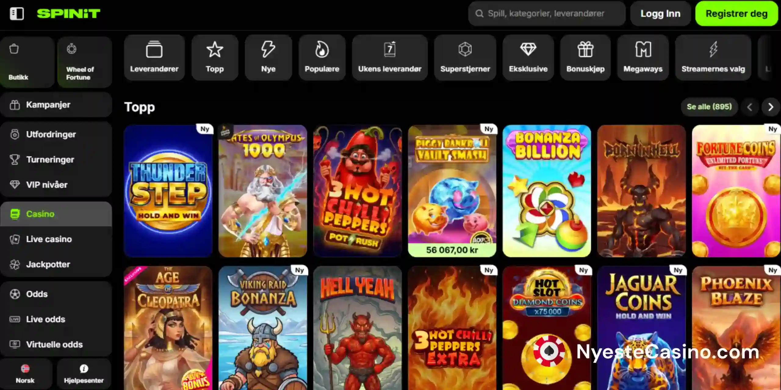 Spinit Casino spillutvalg inneholder nye og populære spill.