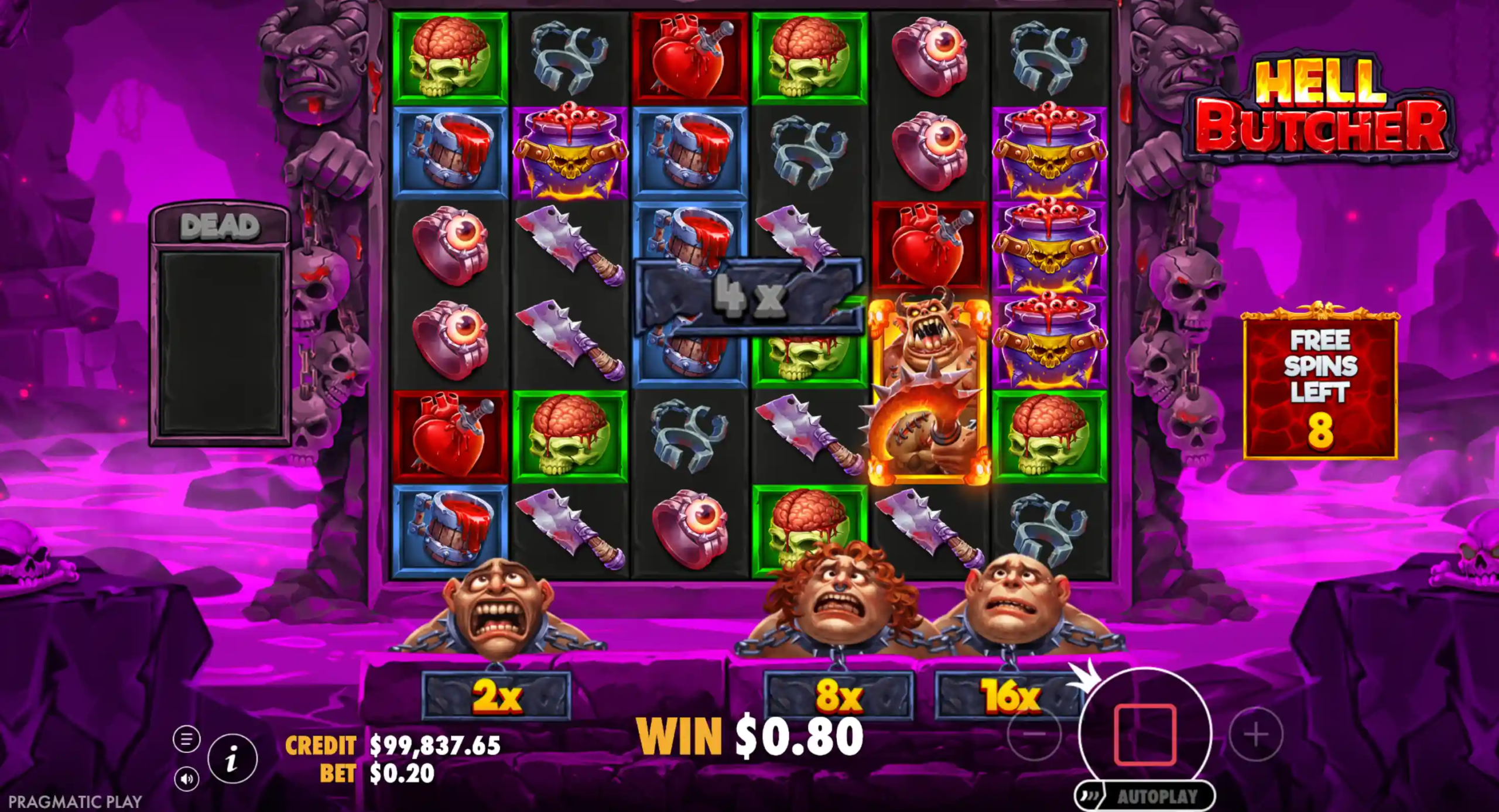 Hell Butcher med gratisspinn, skrekksymboler og opptil 16x multiplikator