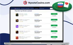 PC som viser en liste over populære norske nettcasinoer med sjetonger og spillkort.