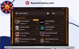 Skjermbilde fra en bærbar PC som viser et søk etter fransk rulett på NyesteCasino.com