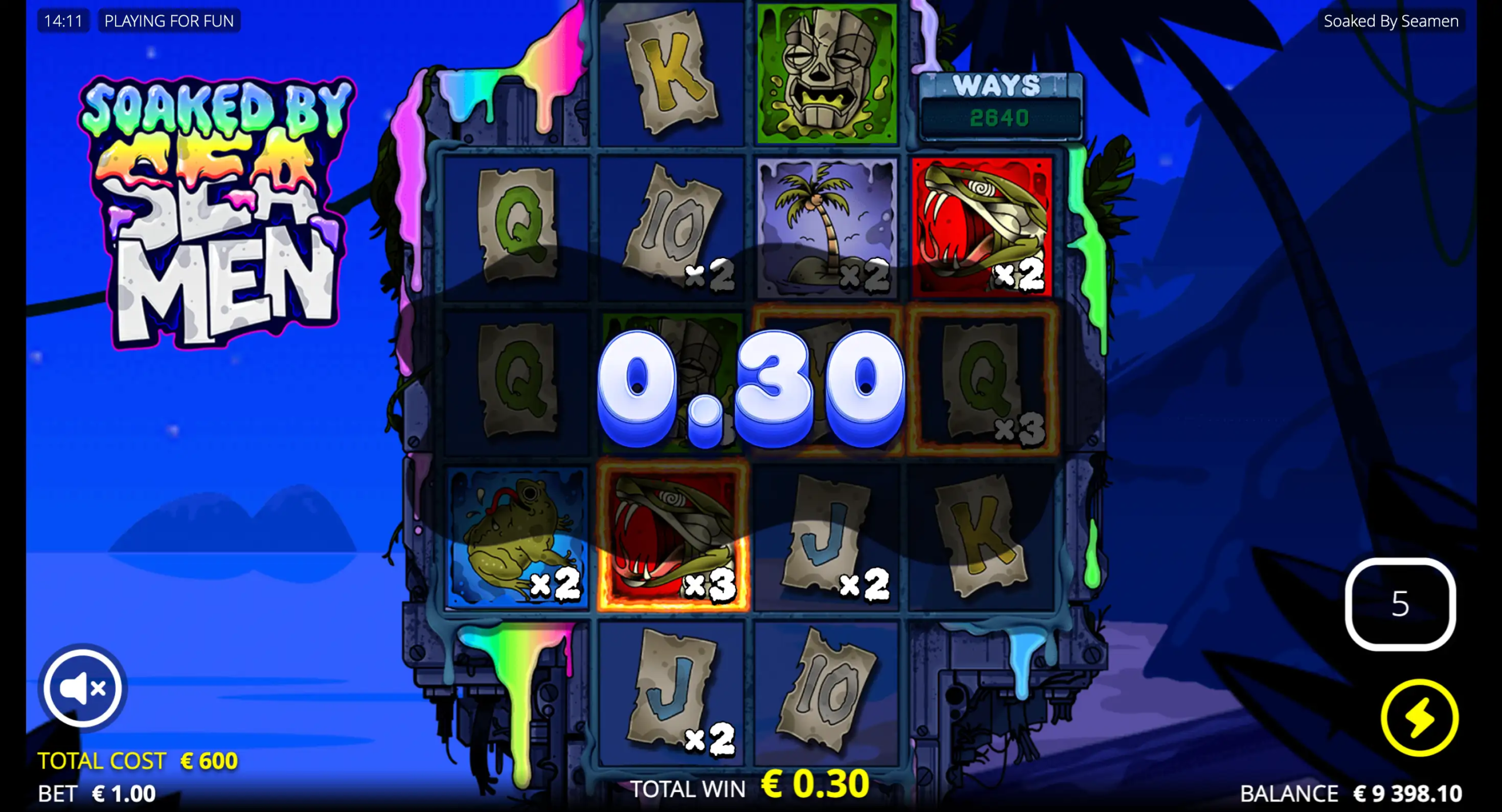 Soaked by Seamen-spilleautomat med x2- og x3-multiplikatorer og gevinst på €0,30