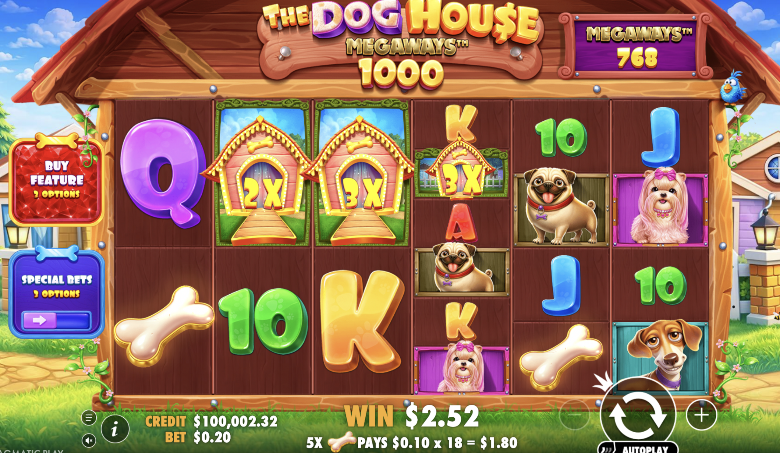 The Dog House Megaways med multiplikatorer, hundesymboler og gevinst