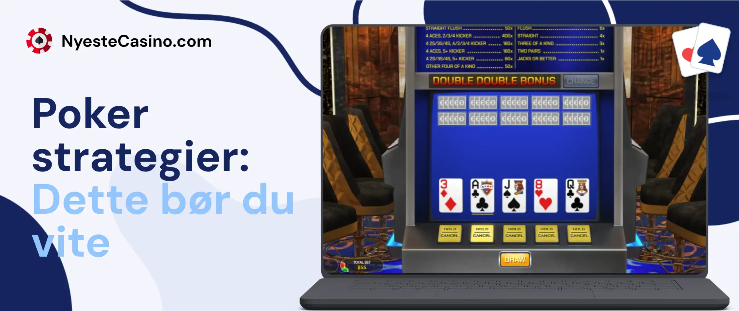 Pokerstrategi og nettpoker på bærbar PC.