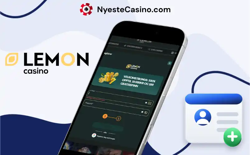 Mobilskjerm med Lemon Casino-registreringsside og brukerikon.