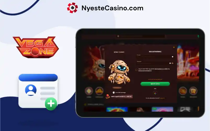 Registreringsskjema hos Vegazone Casino på et nettbrett.