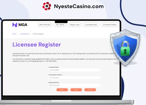 Malta Gaming Authority-side med en lisenssjekk.