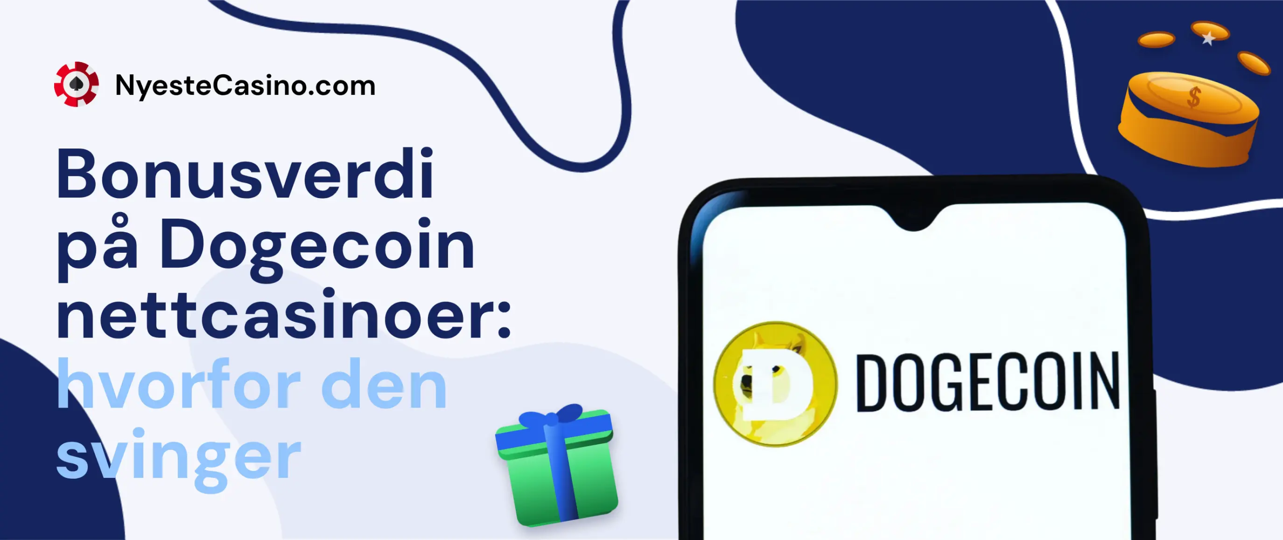 Dogecoin-logo på en telefon med bonussymboler.