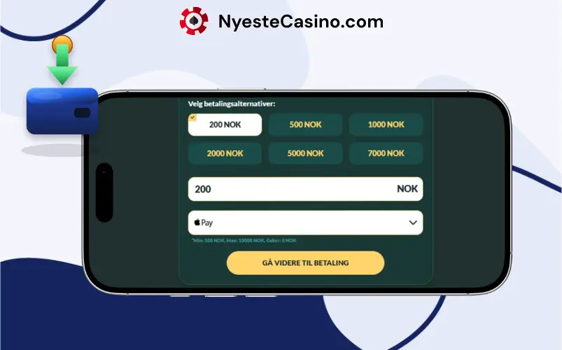 Angi et beløp for Apple Pay i kassen på et casino.