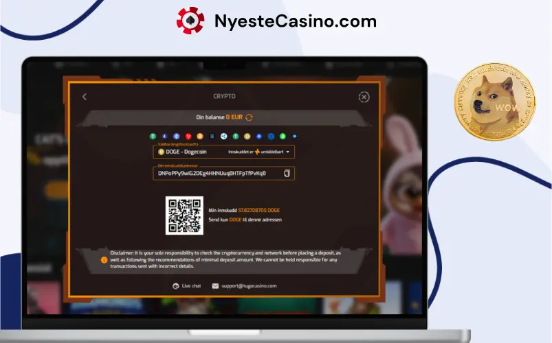 Betaling med Dogecoin på et kasino.