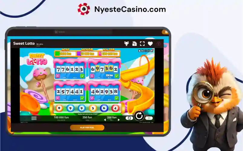 Sweet Lotto spill med trekning av tall og gevinstnivåer.