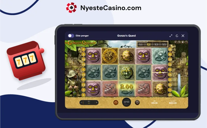 Spilleautomaten Gonzo's Quest hos Opabet Casino på nettbrett.