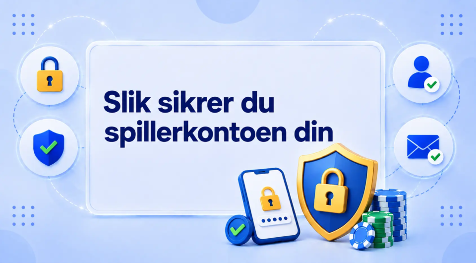 Sikkerhetslogoer med låser og passord på et blått banner.