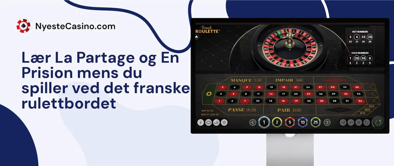 Et skjermbilde av et fransk rulettbord som nevner reglene for La Partage og En Prison.