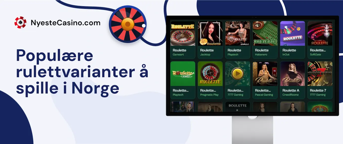 Banner for populære rulettvarianter man kan spille i Norge på NyesteCasino.com