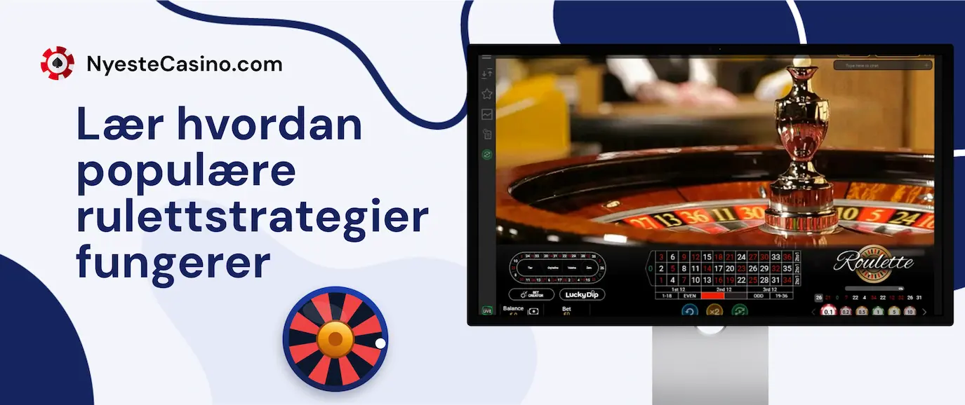 Banner for rulett strategier med bilde av et live rulettbord.