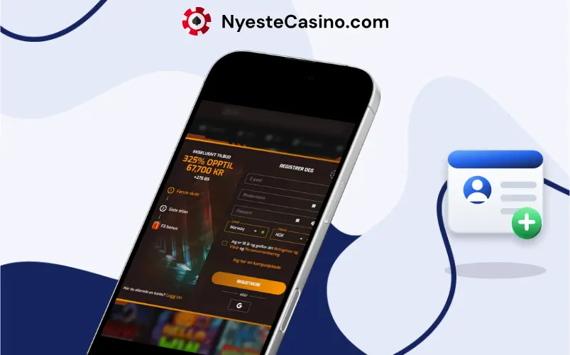 Registreringsskjema for casino på mobil med velkomstbonus.