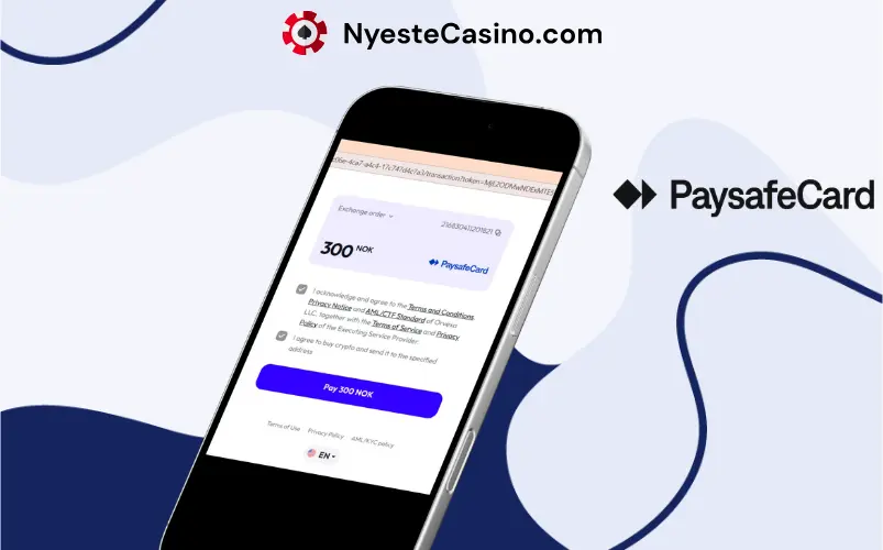 Betaling på 300 NOK med Paysafecard vist på en mobilskjerm.